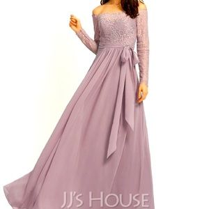 A-Line Off-the-Shoulder Floor-Length Bridesmaid Dress Blush #251582